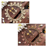 Vriksham Elegant Manga Reversible Kundan Jadau Short Neckpiece-Red Green & White-Green Bead-J4118