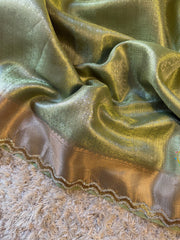 Vriksham Pista Green Katan Tanchoi  Silk With lace Saree-VS4480