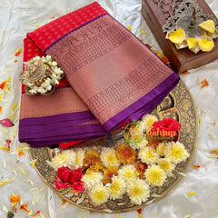 1000 Butta Pinkish Orange Silk Saree-Copper Zari-VS81 - VS81 - vrikshamindia