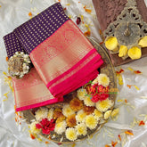 1000 Butta Violet with Pink Silk Saree-VS80 - VS80 - vrikshamindia