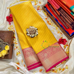1000 Butta Yellow with Pink Silk Saree-VS95 - VS95 - vrikshamindia