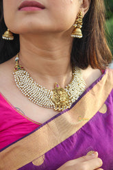 Pearl Lakshmi Short Neckpiece - Red Stone-G485