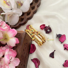Vriksham Gold Look Alike Kada Style Red Green Meenkari Daily Wear Bangles -G18017