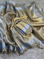 Vriksham Silver Katan Tanchoi Tissue Saree-VS4499