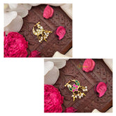 Vriksham Antique Floral Peacock Style Green Red & White Reversible Kundan Jadau Press Naths/Nose Pin-J4094