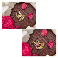 Vriksham Antique Floral Peacock Style Green Red & White Reversible Kundan Jadau Press Naths/Nose Pin-J4094