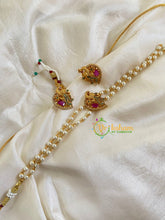 2 Layer Pearl High Neck Choker-Peacock -Red Green-G6022 - G6022 - vrikshamindia