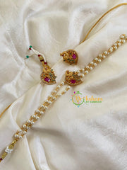 2 Layer Pearl High Neck Choker-Peacock -Red Green-G6022 - G6022 - vrikshamindia