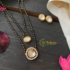 2 Layered Ad Stone Kundan Pendant Mangalsutra -Oblong Oval G4559 - G4559 - vrikshamindia