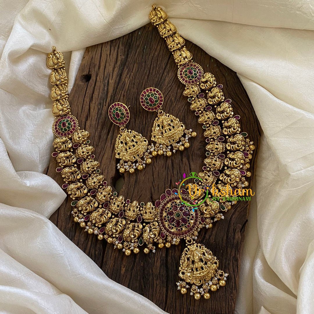 2 Layered Antique Temple Haram - Lakshmi Haram -Gold Bead -G10471 - G10471 - vrikshamindia