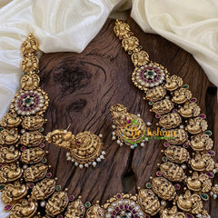 2 Layered Antique Temple Haram - Lakshmi Haram -Green Bead-G10459 - G10459 - vrikshamindia