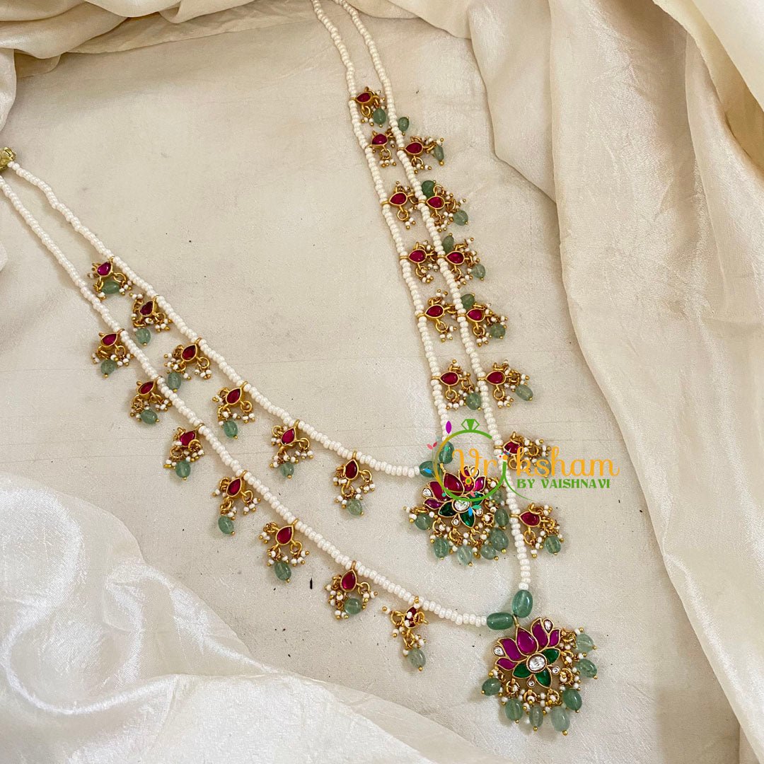 2 Layered Jadau Kundan Pearl Neckpiece -J1352 - J1352 - vrikshamindia