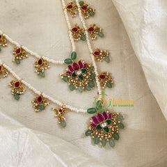 2 Layered Jadau Kundan Pearl Neckpiece -J1352 - J1352 - vrikshamindia