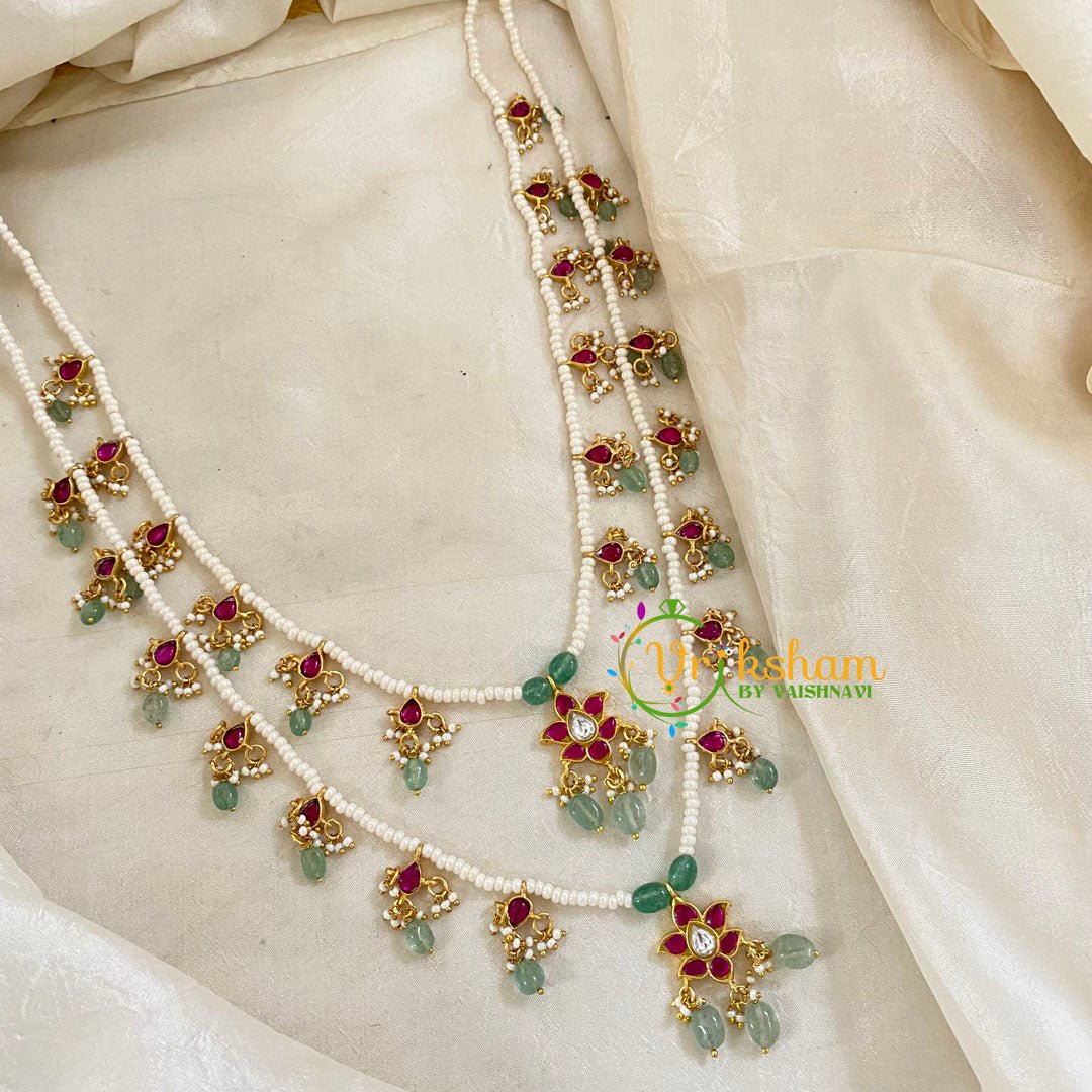 2 Layered Jadau Kundan Pearl Neckpiece -J1360 - J1360 - vrikshamindia