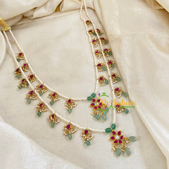 2 Layered Jadau Kundan Pearl Neckpiece -J1360 - J1360 - vrikshamindia