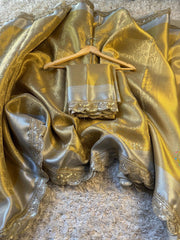 Vriksham Golden Tanchoi Tissue Saree-VS4500