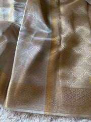 Vriksham Silver with Gold Print Tanchoi Tissue Silk Saree-VS4494