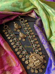 3 layer gold look alike coin haaram - Green Red-g166 - G166 - vrikshamindia