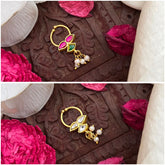 Vriksham Trio Style Red Green & White Kundan Reversible Jadau Septum Ring-Pearls-J4091