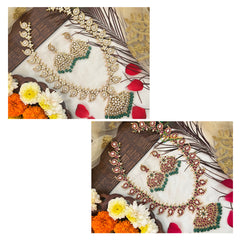 Vriksham Designer Reversible Manga With Floral Pendant Long Neckpiece-Green Bead-G19168