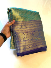 Vriksham Peacock Green Katan Tanchoi Tissue Silk Saree-VS4491