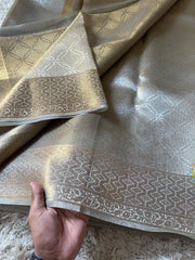 Vriksham Silver with Gold Print Tanchoi Tissue Silk Saree-VS4494