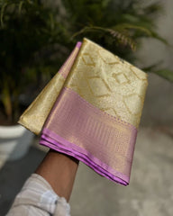 Vriksham Golden Yellow Tanchoi Tissue Silk Saree-VS4496