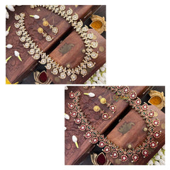 Vriksham Elegant Manga Reversible Kundan Jadau Long Neckpiece-Red Green & White-Green Bead-J4119