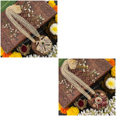 Vriksham Dual Peacock Garuda Benda Reversible Pendant Jadau Kundan Layered Mala- Aqua Green Beads-J3283