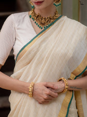 Intricate Antique Lakshmi Temple Lakshmi Short Neckpiece-Green Bead -G4008