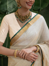 Intricate Antique Lakshmi Temple Lakshmi Short Neckpiece-Green Bead -G4008