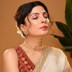 Gold look alike Pearl High Neck Choker-Peacock -White-G6017