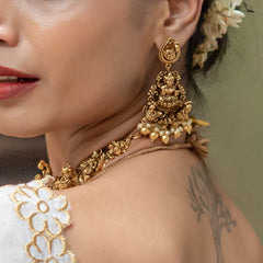 Intricate Antique Lakshmi Temple Lakshmi Short Neckpiece -G2597