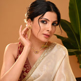 AD Stone Layer Pearl High Neck Choker -Red -G5397