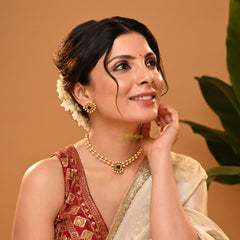 AD Stone Pearl High Neck Choker -Red-G7289