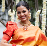 Temple Lakshmi Neckpiece-Coral-Gold Bead-G14757