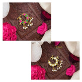 Vriksham Peacock Feather Style Green Red & White Reversible Kundan Jadau Press Naths/Nose Pin-J4095