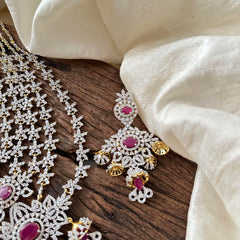 Bridal Layered American Diamond Neckpiece-Red-G14075