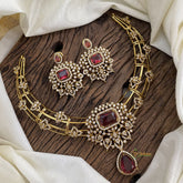 Victorian Diamond Hasli Choker Neckpiece -Red Pink - VV1373