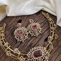 Victorian Diamond Hasli Choker Neckpiece -Red Pink - VV1373