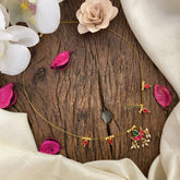 Vriksham Designer Diya Pendant Invisible Chain-Red Green-Pearl-G16969