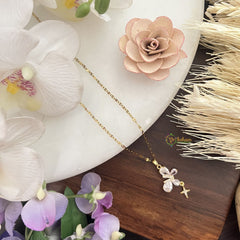 Vriksham White Stone Butterfly Pendant Anti Tarnish Stainless Steel Necklace Chain-G17674