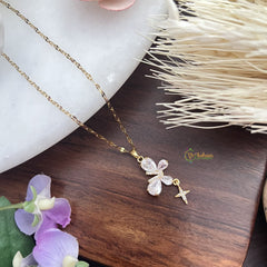Vriksham White Stone Butterfly Pendant Anti Tarnish Stainless Steel Necklace Chain-G17674