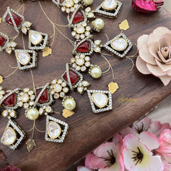 Stylish Floral Ruby Red Victorian Diamond Haram-VV1761