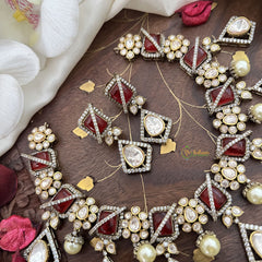 Stylish Floral Ruby Red Victorian Diamond Haram-VV1761