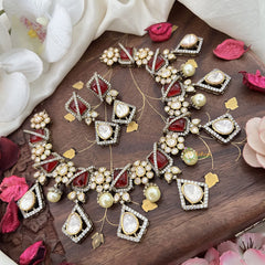 Stylish Floral Ruby Red Victorian Diamond Haram-VV1761