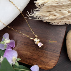 Vriksham AD Stone Bunny Pendant Anti Tarnish Stainless Steel Necklace Chain-G17667