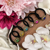 Return Gift Elegant Gemstone Embellished Hair Ties-Set of 6 Colorful Floral Hair Bands-H1143