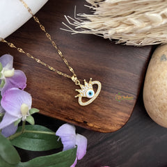 Vriksham Evil Eye Crown Pendant Anti Tarnish Stainless Steel Necklace Chain-G17693