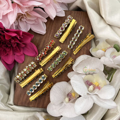 Return Gift Elegant Gemstone & Enamel Hair Clips-Set Of 6-H1140